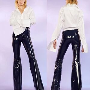 NWT Cynthia Rowley Vinyl Flare Blue Pants Navy Size 6